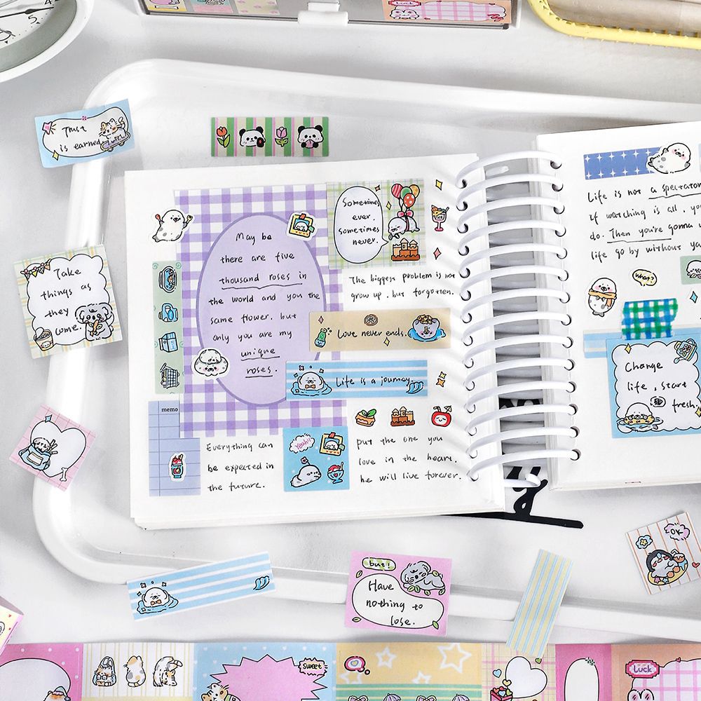 🎀 Pastel Memo Washi Tape Roll – Cute Writable Sticker Tape 🐻✨