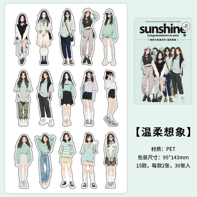 Fashion Girl Sticker Set – 30pcs PET Character Stickers