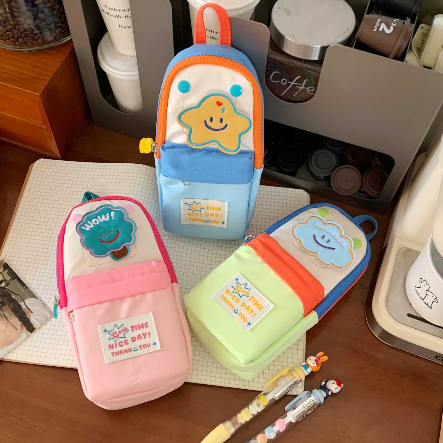 Cute Cloud & Star Pencil Case Pouch – Kawaii Multi-Pocket Stationery Case Multipurpose Organiser
