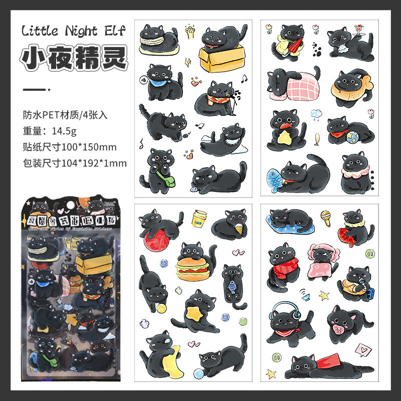 Set of 4 Playful Cat Kawaii Kitty Planner Stickers Sheets Pack