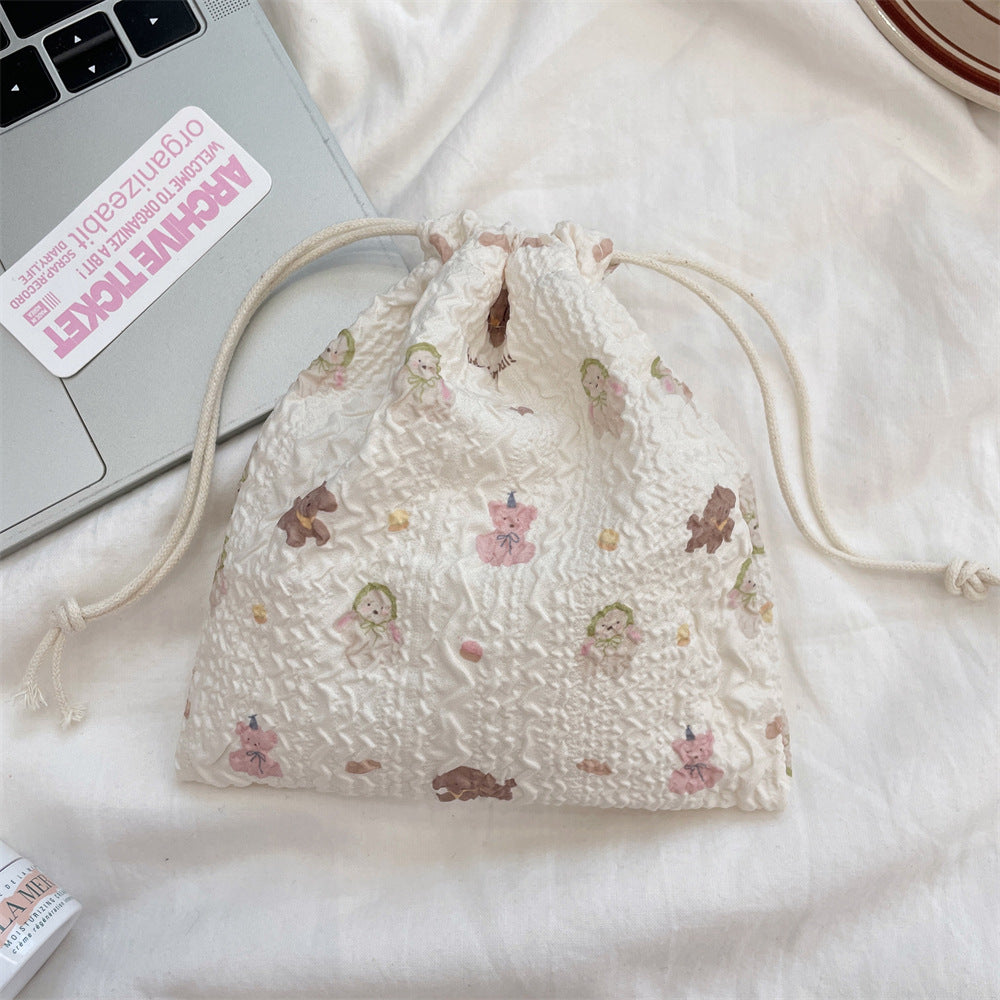 Cute Bear Floral Drawstring Bags