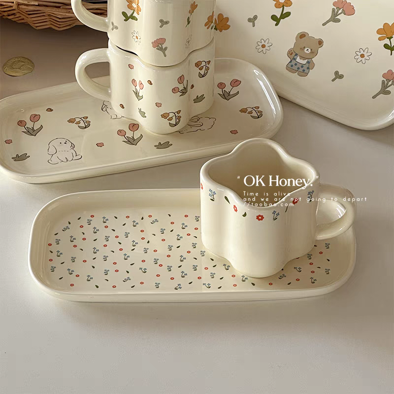 Pre - Order Cute Ceramic Mug Cup and Snacks Plate