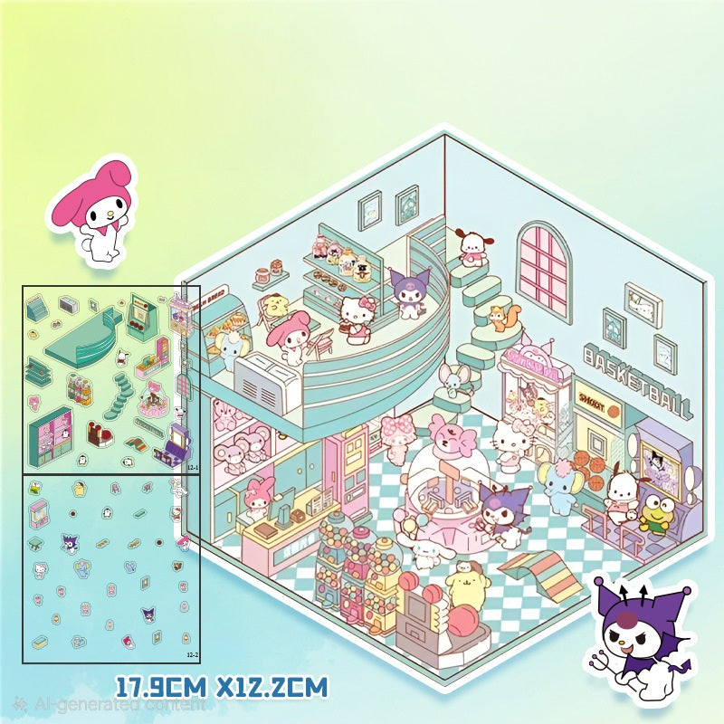 Sanrio Capybara Bunny Hello Kityy Scene Stickers Sheets