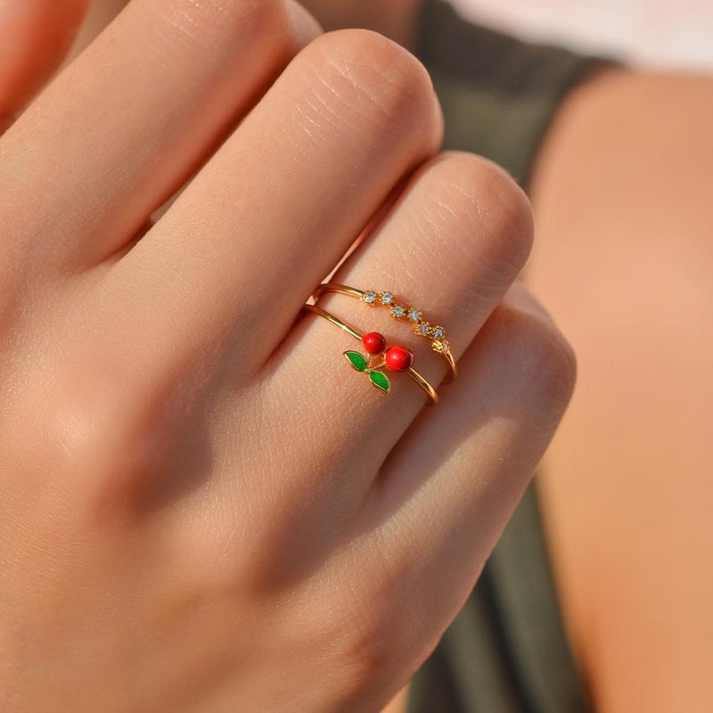Korean Cherry Kiss Adjustable Ring