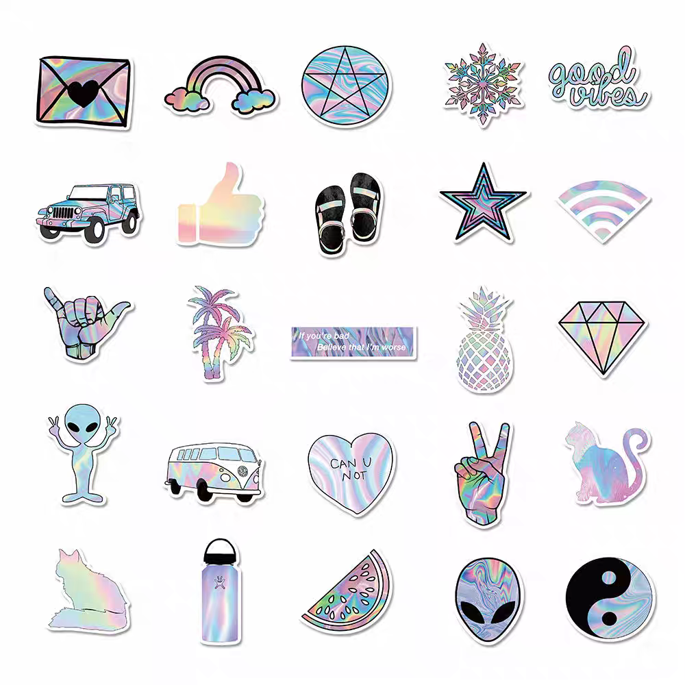 PS17 Set of 50 Holographic Look Y2K Vibes Stickers Pack