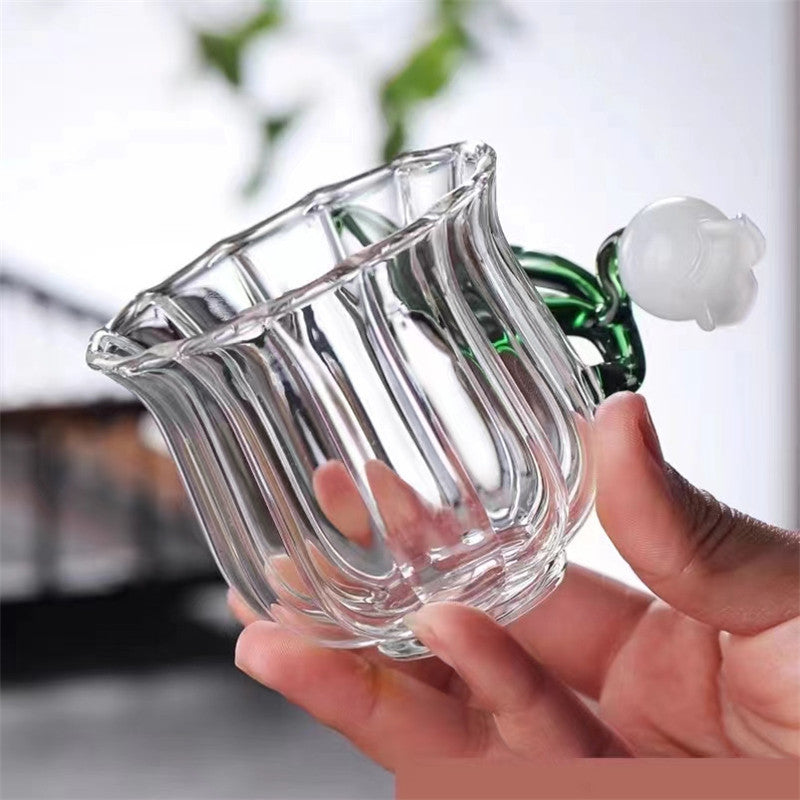 Floral Handle Aesthetic Glass Cup