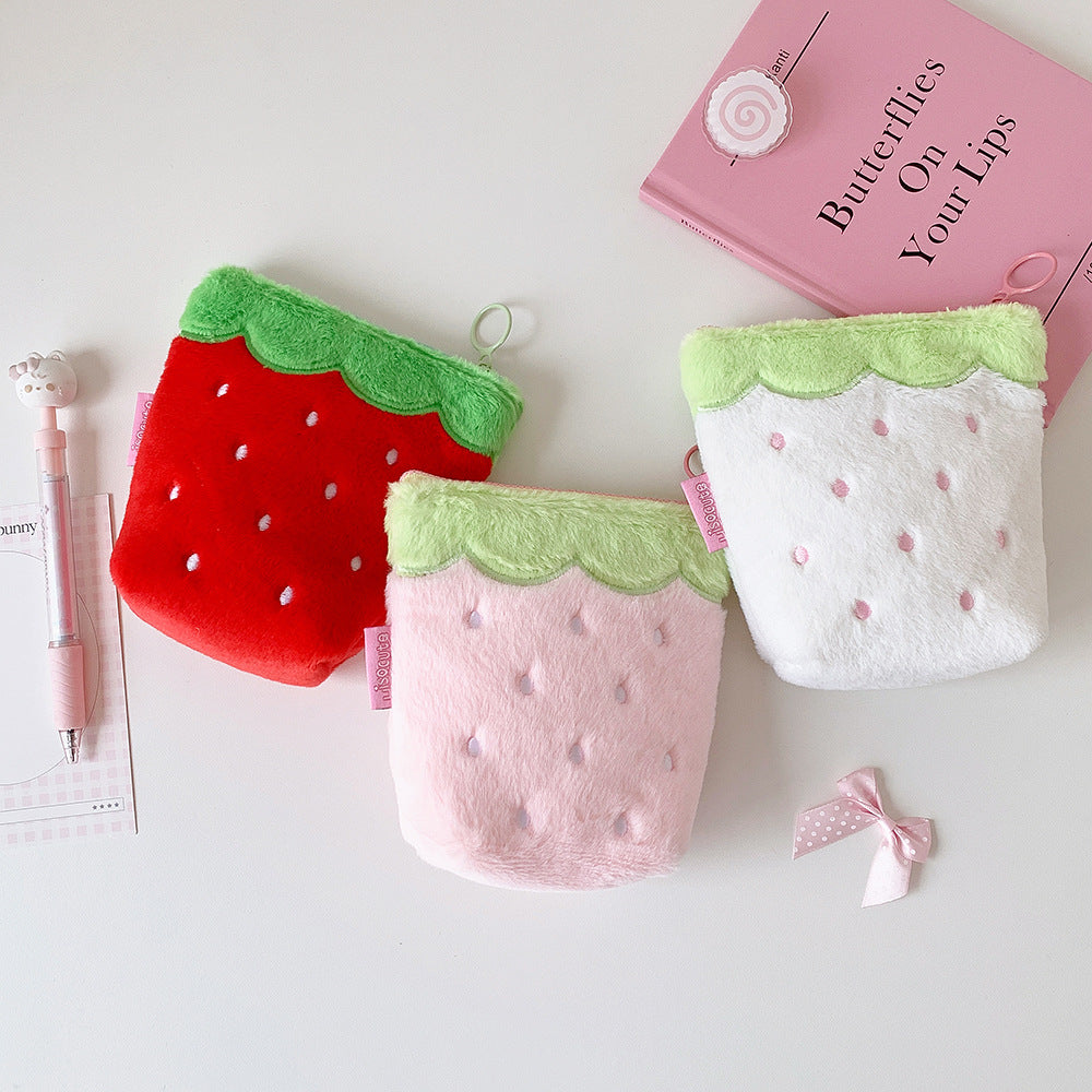 Strawberry Plush Zipper Pouch