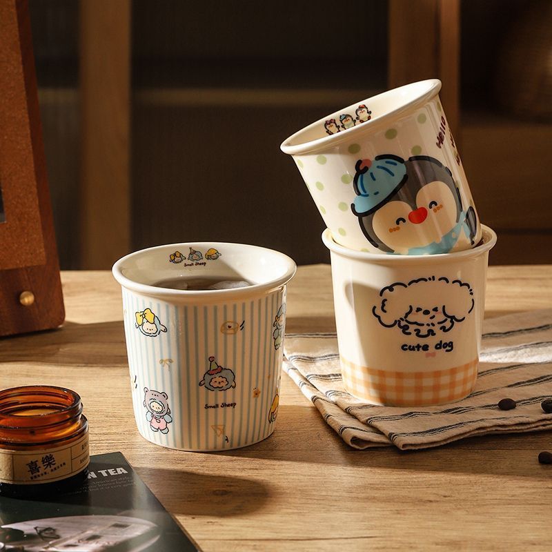 🐾 Kawaii Critter Ceramic Mug Collection ☕✨ | Cute Dog, Sheep & Penguin Cafe Cups