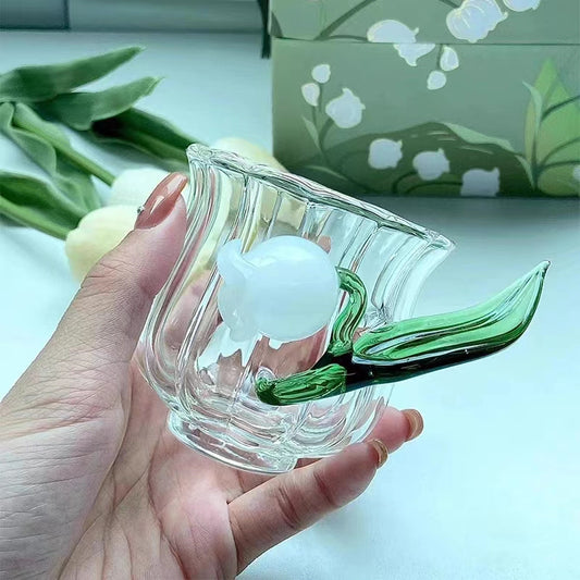 Floral Handle Aesthetic Glass Cup