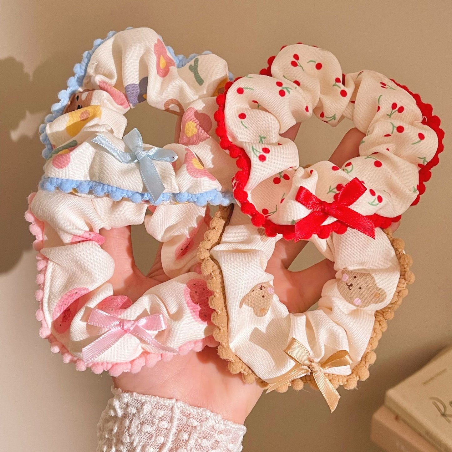 🎀 Strawberry & Bow Ruffle Scrunchies