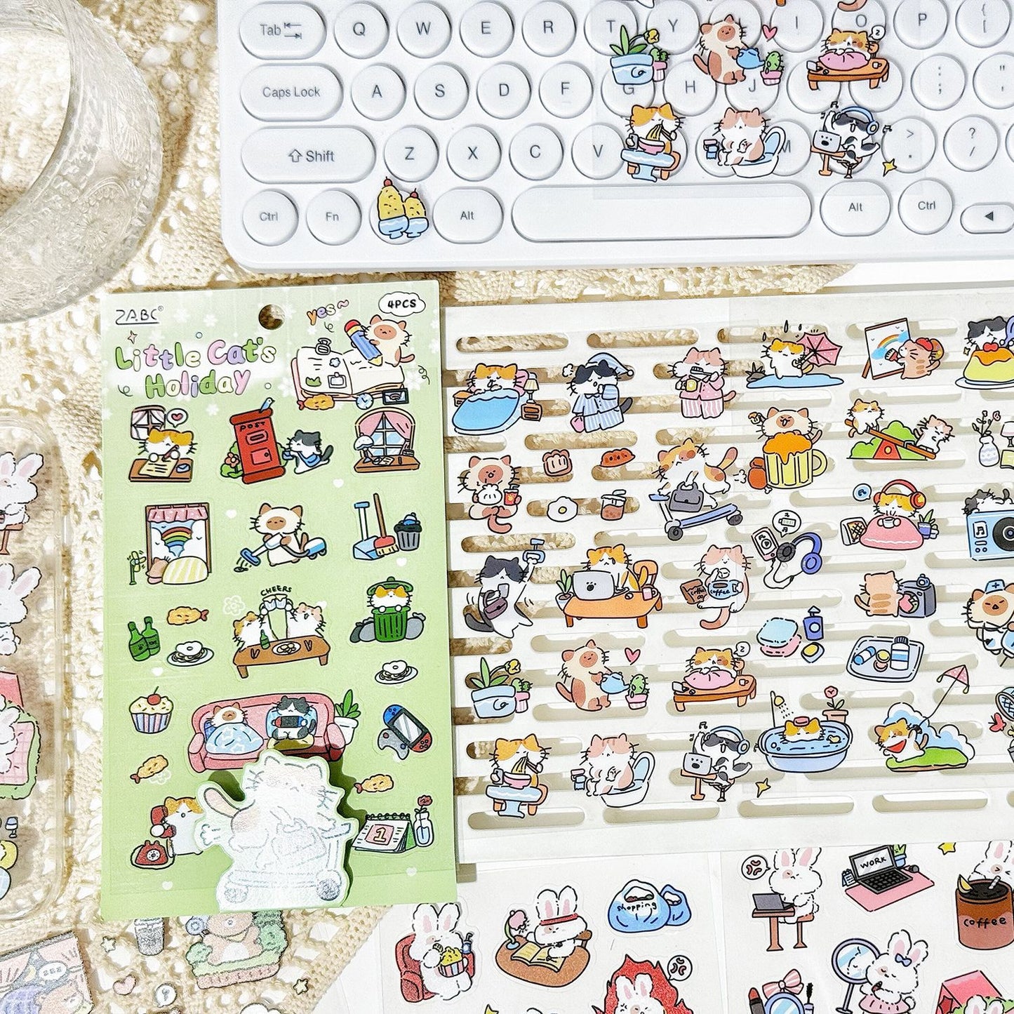 Set of 4 🌈 Little Holiday PET Sticker Sheets 🐻🐰🐶🐱✨