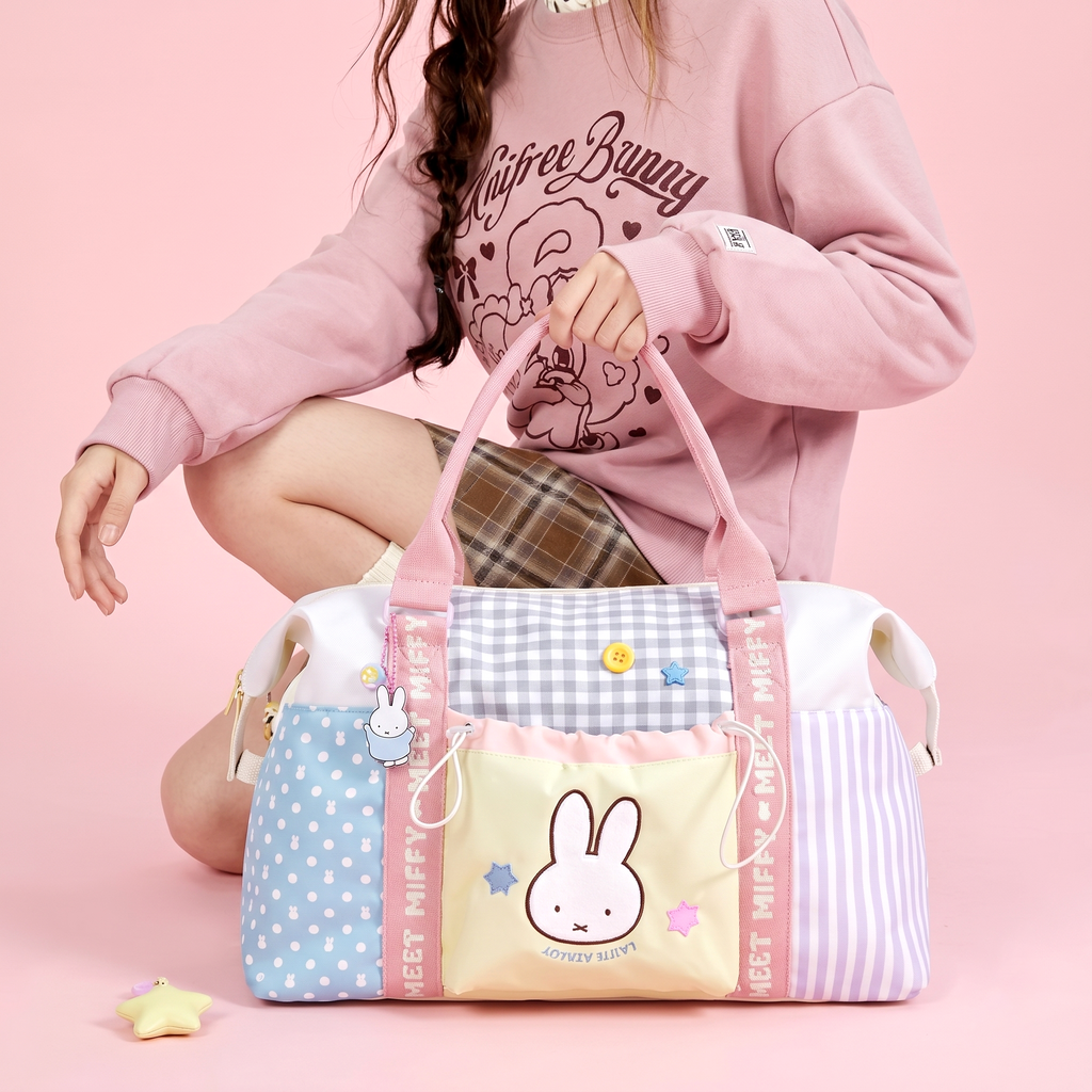 Pre - Order Miffy Official Merch Patchwork Travel Duffle Bag