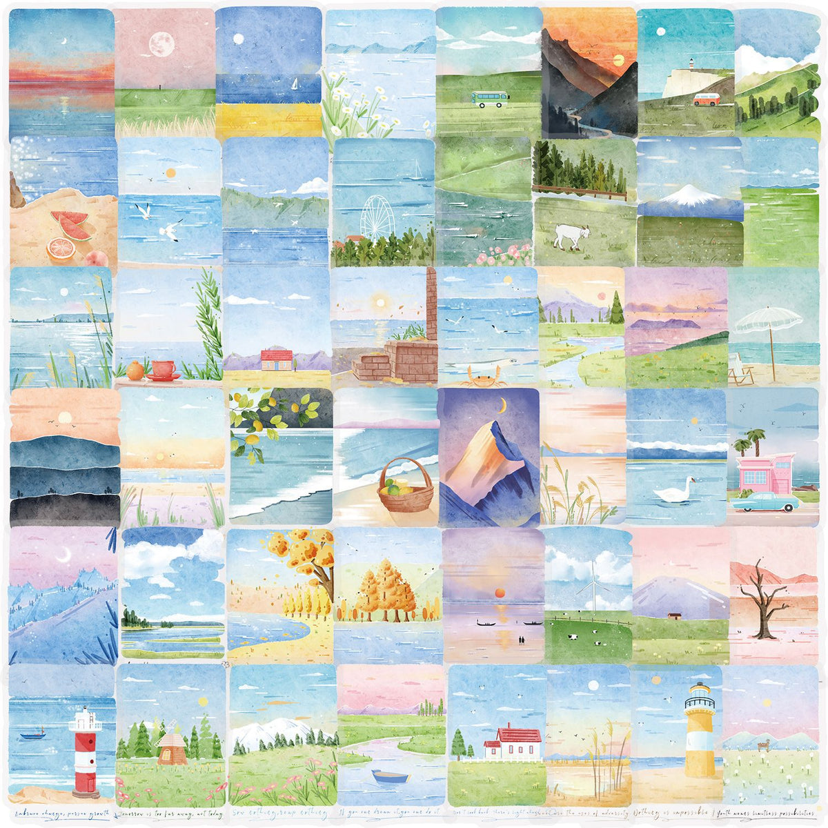 PS19 Set of 50 Transpatent Watercolor Scenery Stickers Pack