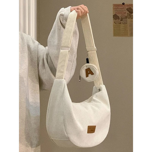Cozy Korean Corduroy Sling Bag with A Initial Charm