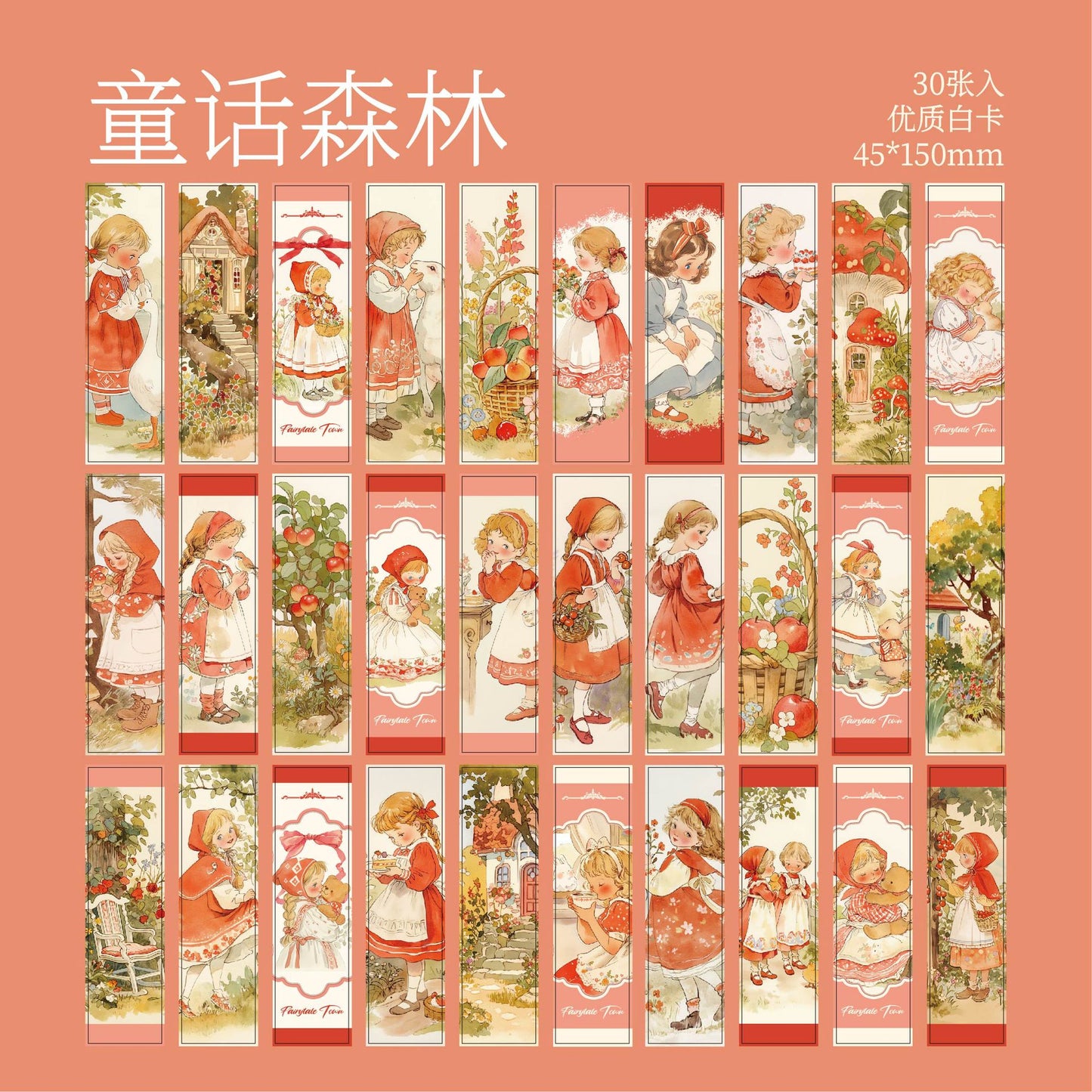 Set of 30 Vintage Garden Girl Fairytale Bookmarks