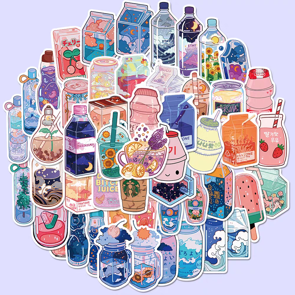 PS15 Set of 50 Kawaii Drink Bottle Stickers Pack