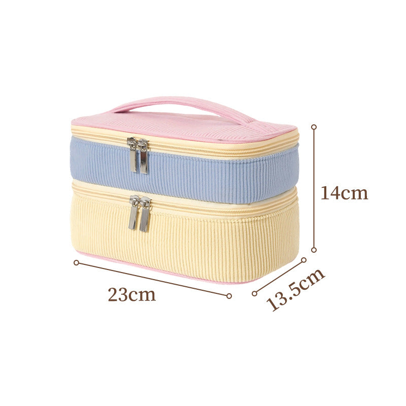 Pastel Corduroy Double-Layer Makeup Organiser 💛🩷💙