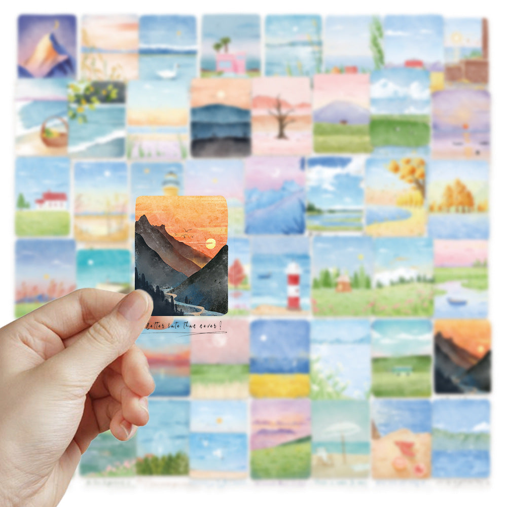 PS19 Set of 50 Transpatent Watercolor Scenery Stickers Pack
