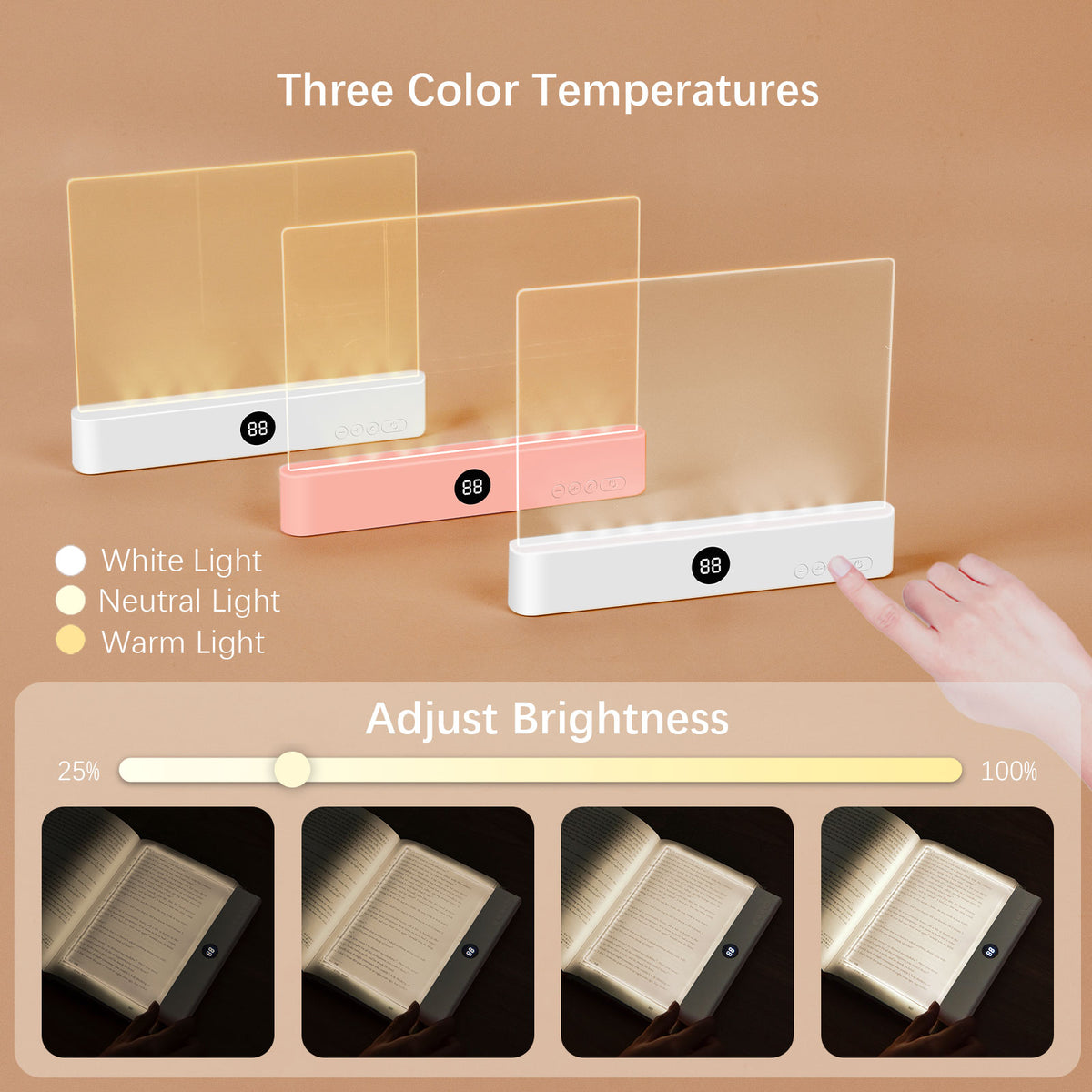 2-in-1 LED Book & Night Light | 3-Color Dimming + Timer, USB Rechargeable, Portable Eye-Care Lamp for Bed/Dorm/Travel