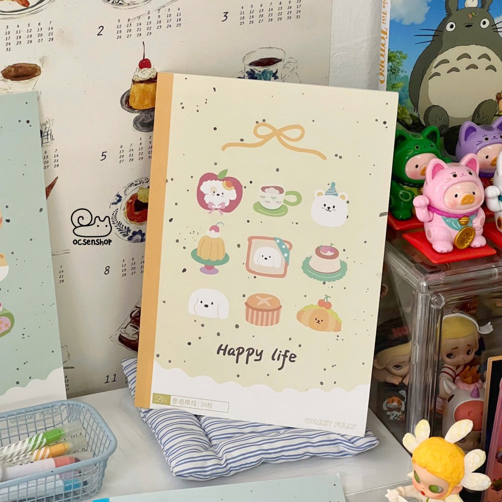 Happy Life Kawaii Cute B5 Ruled  Notebook – Pastel Cartoon Designs 🎀📒