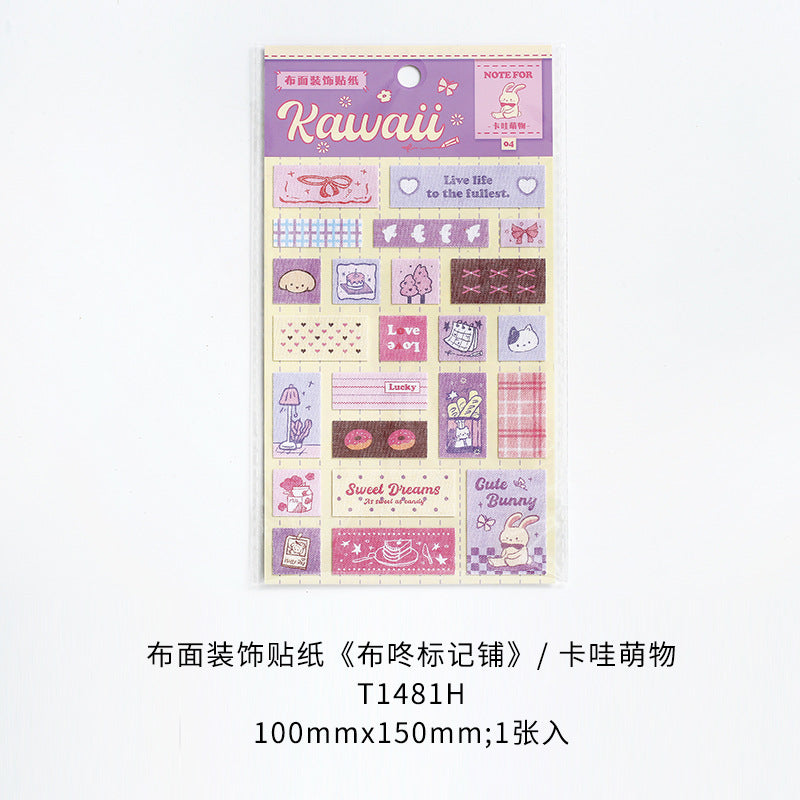Kawaii Fabric Stickers Sheet – Cute Aesthetic Journal & Scrapbook Stickers