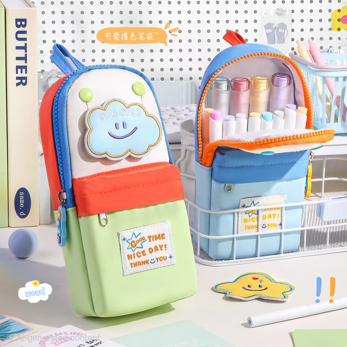 Cute Cloud & Star Pencil Pouch – Kawaii Multi-Pocket Stationery Case Multipurpose Organiser