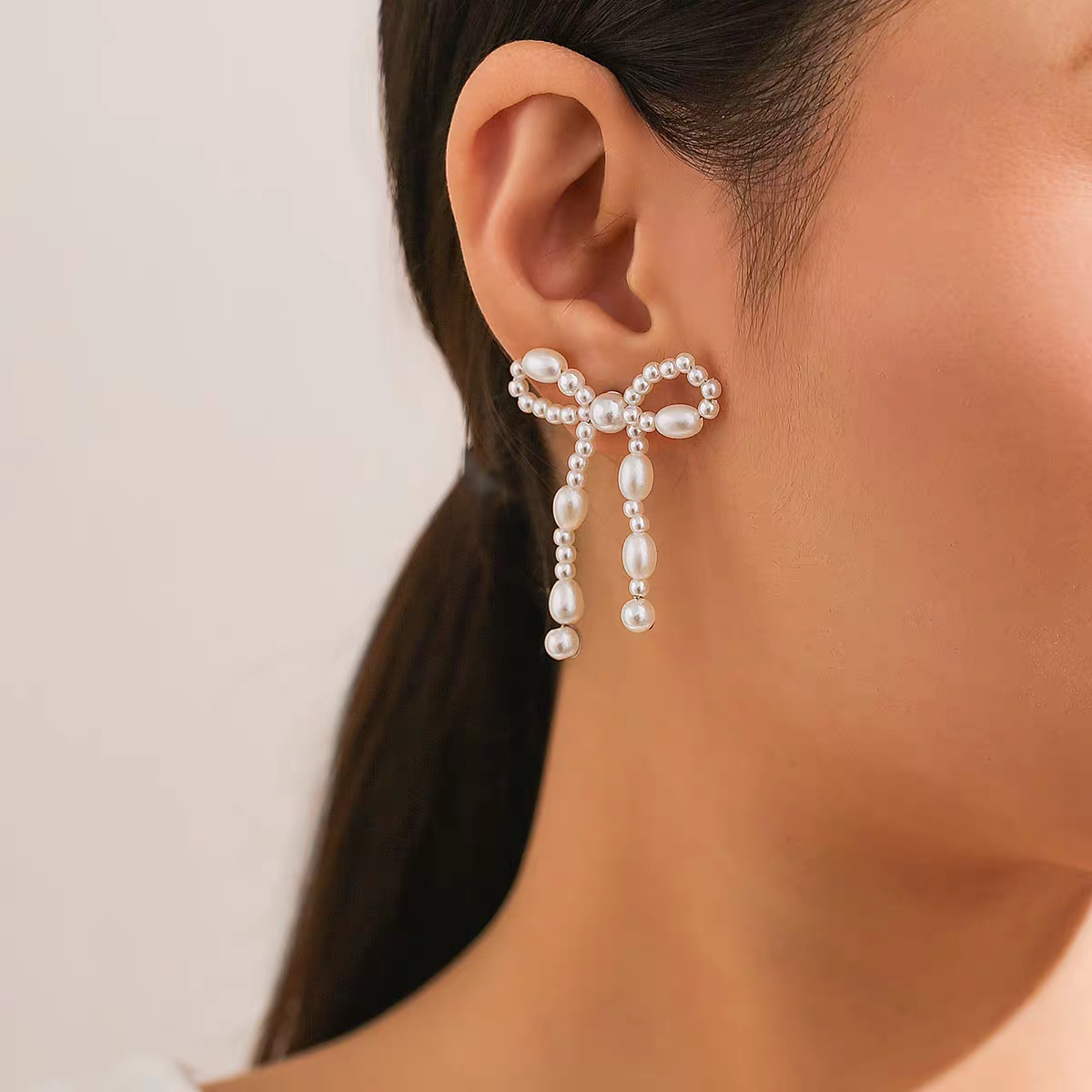 Korean Pearls Bow Earrings