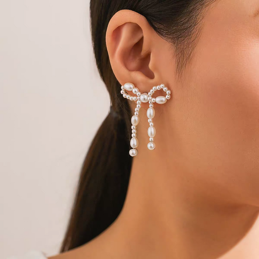 Korean Pearls Bow Earrings