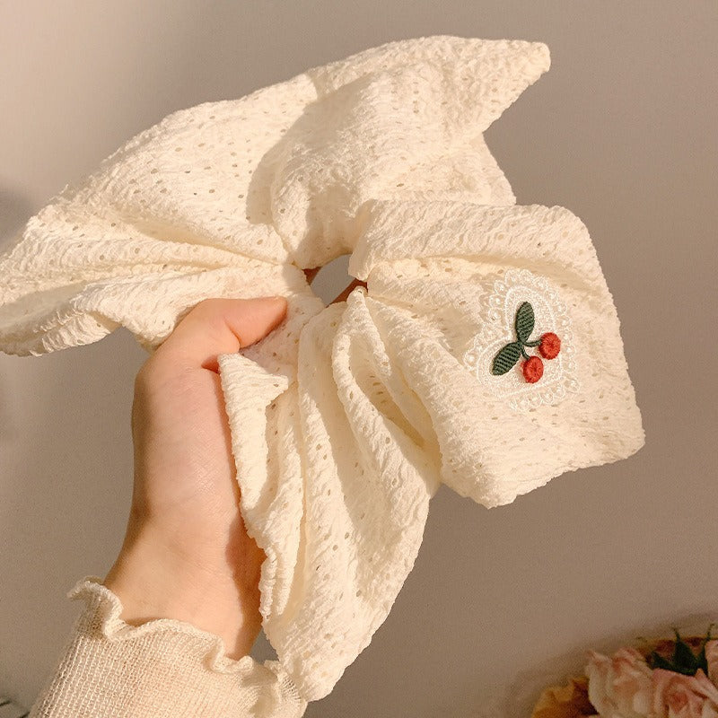 Cherry White Cute Square Scrunchie