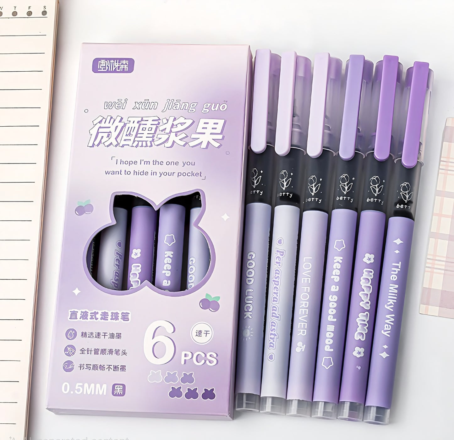 Set of 6 Pastel Quotes Pens Set
