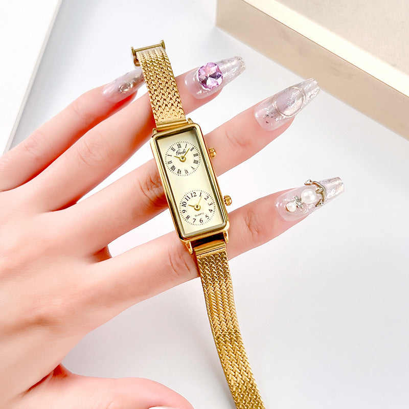 Vintage Dual Dial Gold Mesh Watch ⌚💛