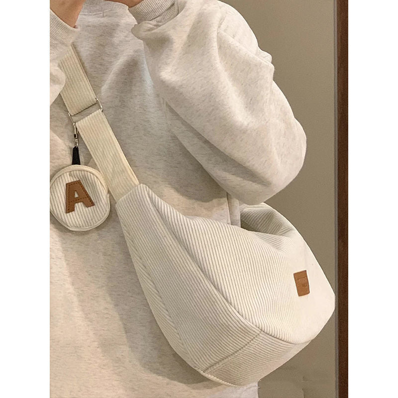 Cozy Korean Corduroy Sling Bag with A Initial Charm