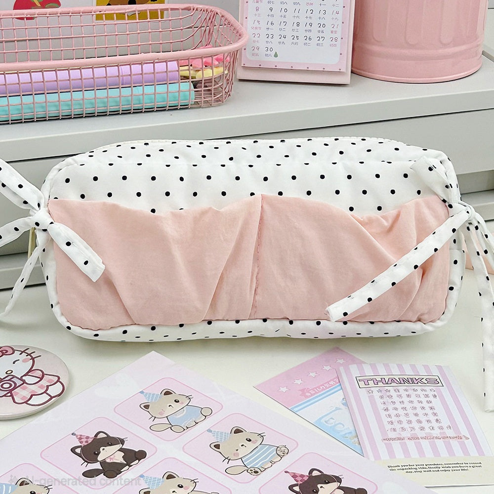 Coquette Polka Dot Bow Pencil Pouch 🎀🤍