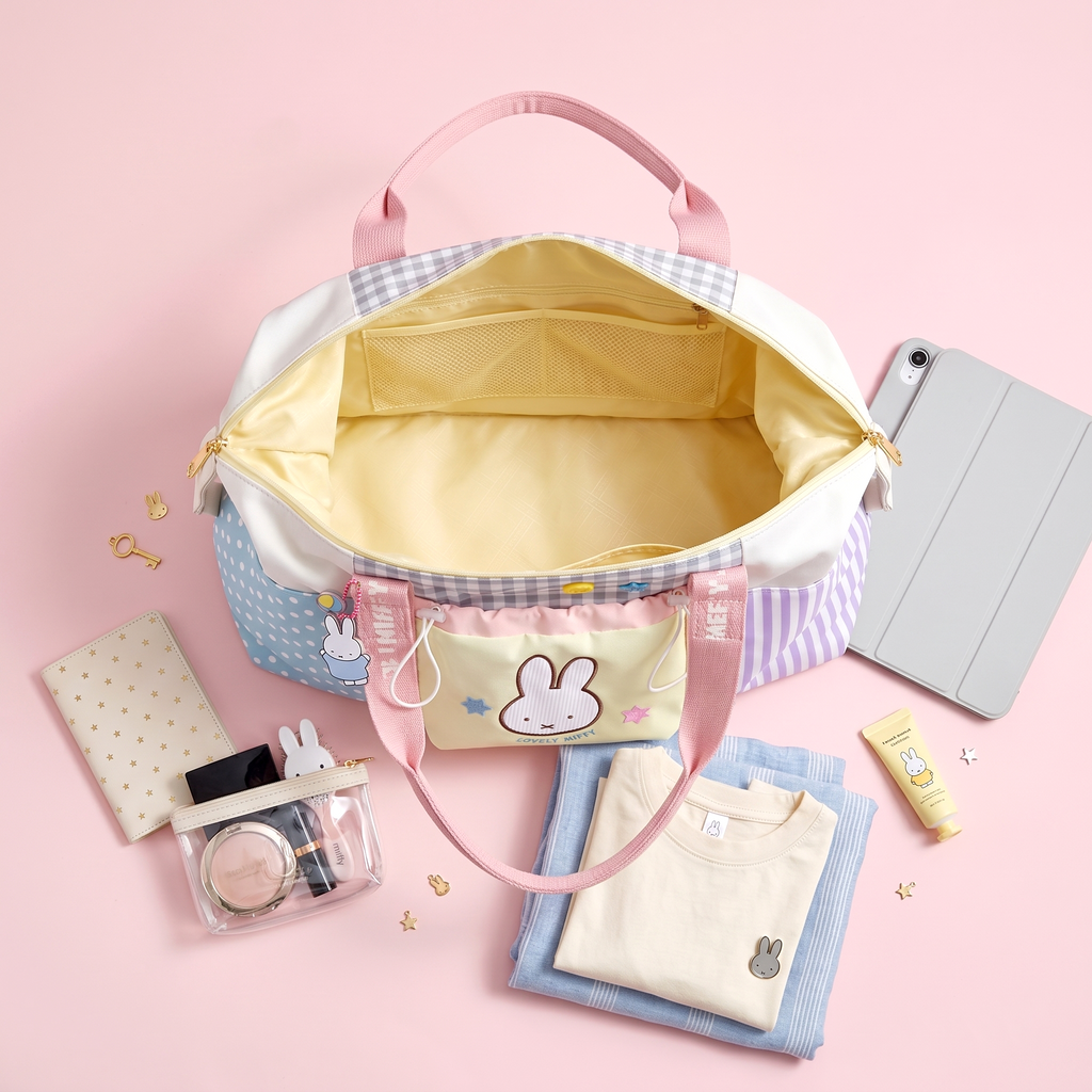 Pre - Order Miffy Official Merch Patchwork Travel Duffle Bag