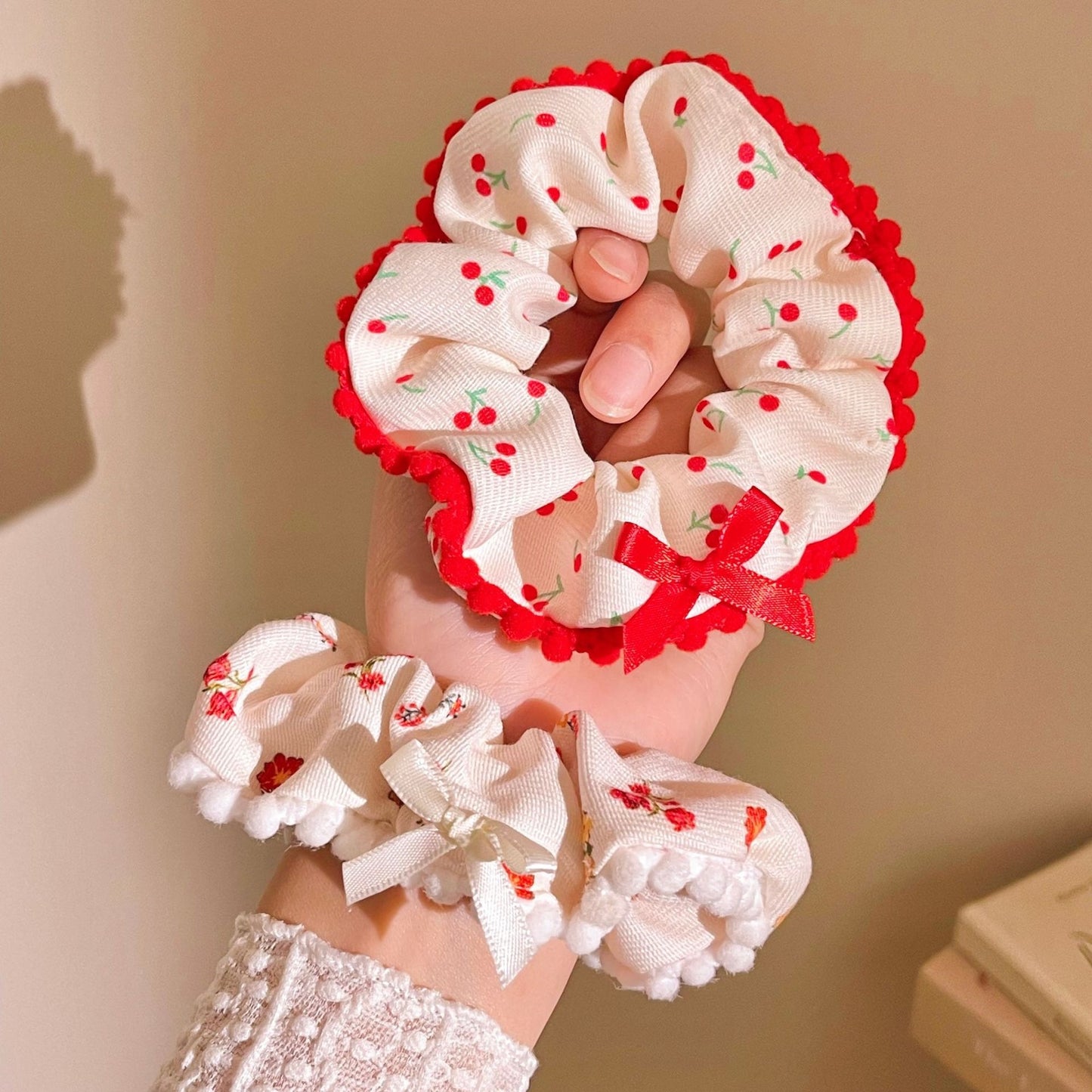 🎀 Strawberry & Bow Ruffle Scrunchies