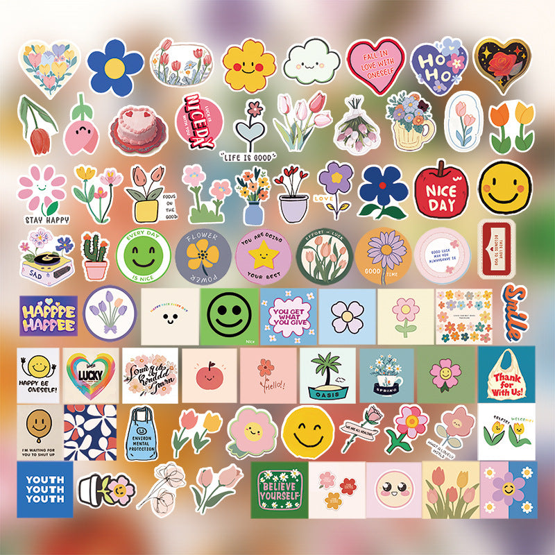PS4 Set of 74 Happy Bloom Flower & Positive Vibes Stickers Pack