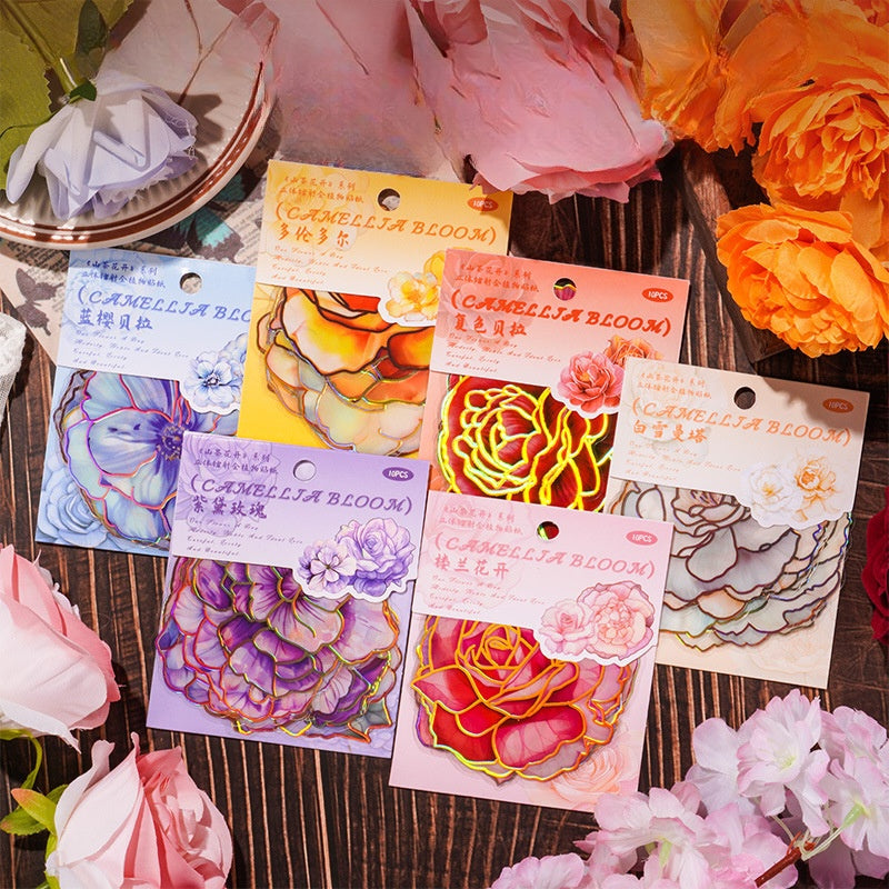 Camellia Bloom Floral Sticker Set – 10 Pieces