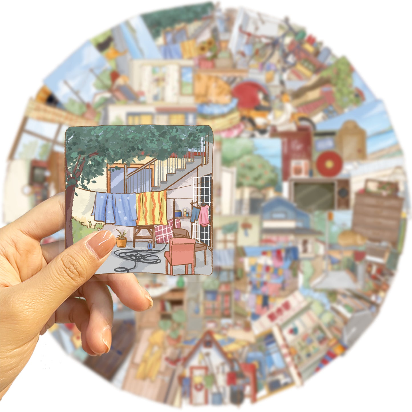 PS12 50 pcs Cozy Neighborhood Transparent Stickers