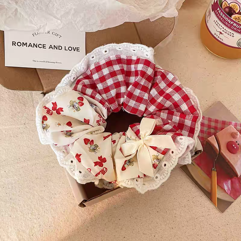 Cutest Gingham Floral Scrunchies