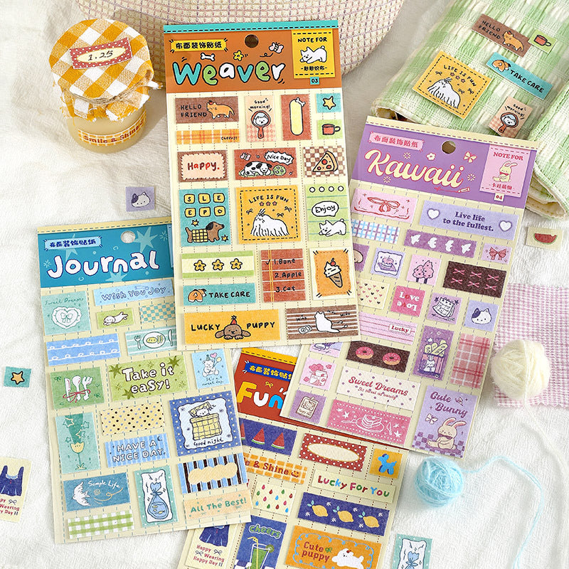 Kawaii Fabric Stickers Sheet – Cute Aesthetic Journal & Scrapbook Stickers