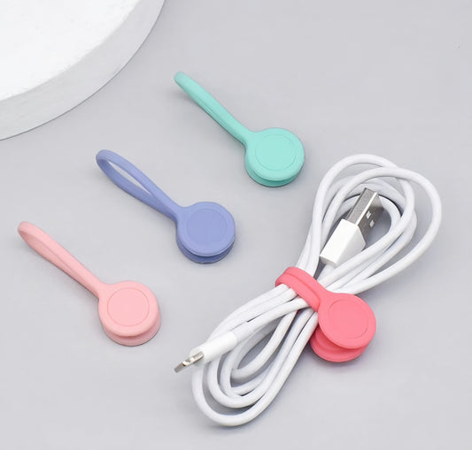 Set of 5 Silicone Cable Organisers - Tidy Tails Wire Cable Organiser Straps, Magnetic Twist Ties for Desk Management