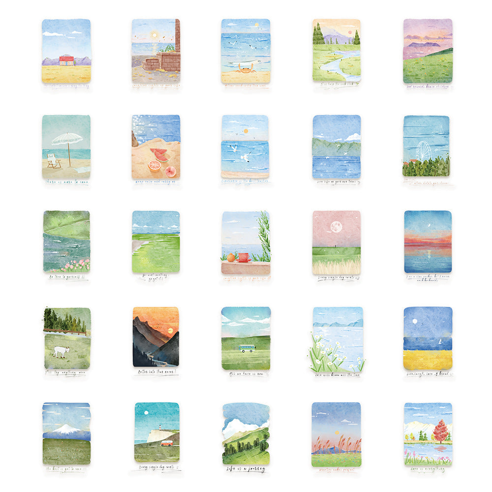 PS19 Set of 50 Transpatent Watercolor Scenery Stickers Pack