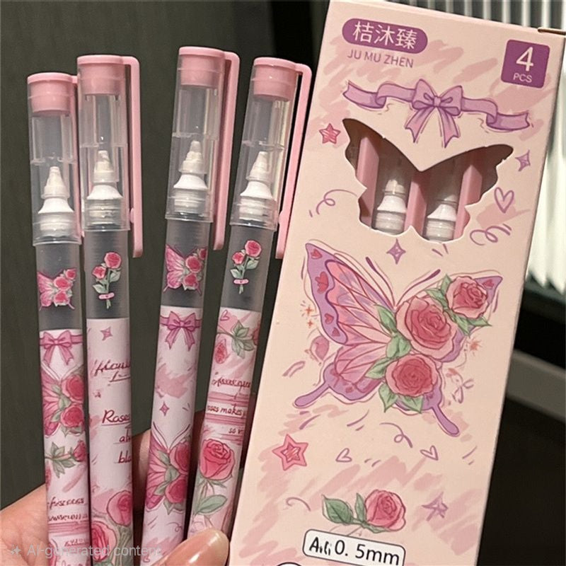 🦋 Butterfly Blossom 0.5mm Gel Pen Set (Pack of 4 Pens)