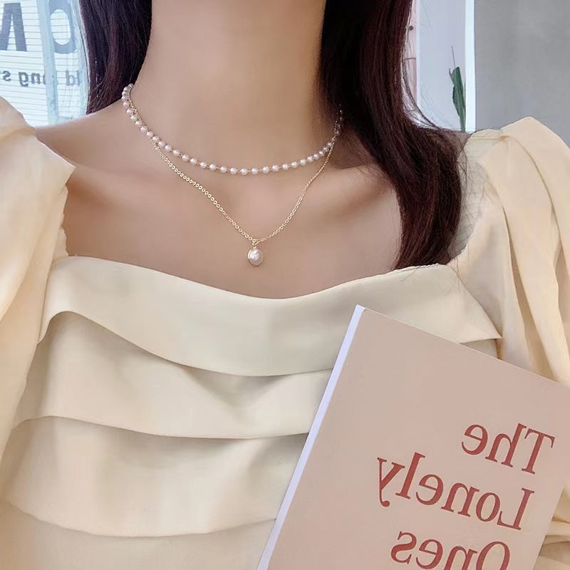 MM6 Pearl 2 Layer Gold Chain Necklace