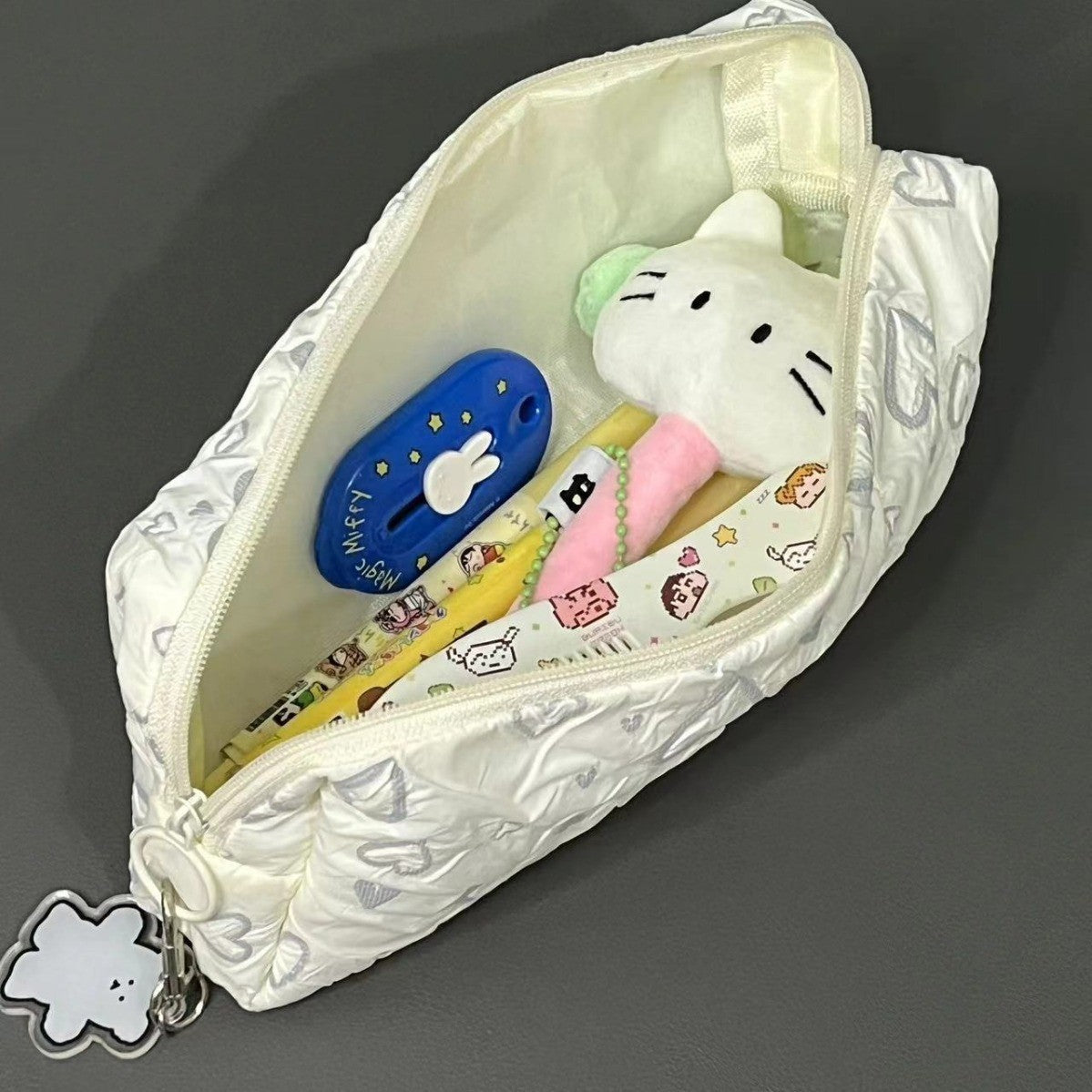Puffy Hearts Quilted Pencil Pouch 🤍☁️