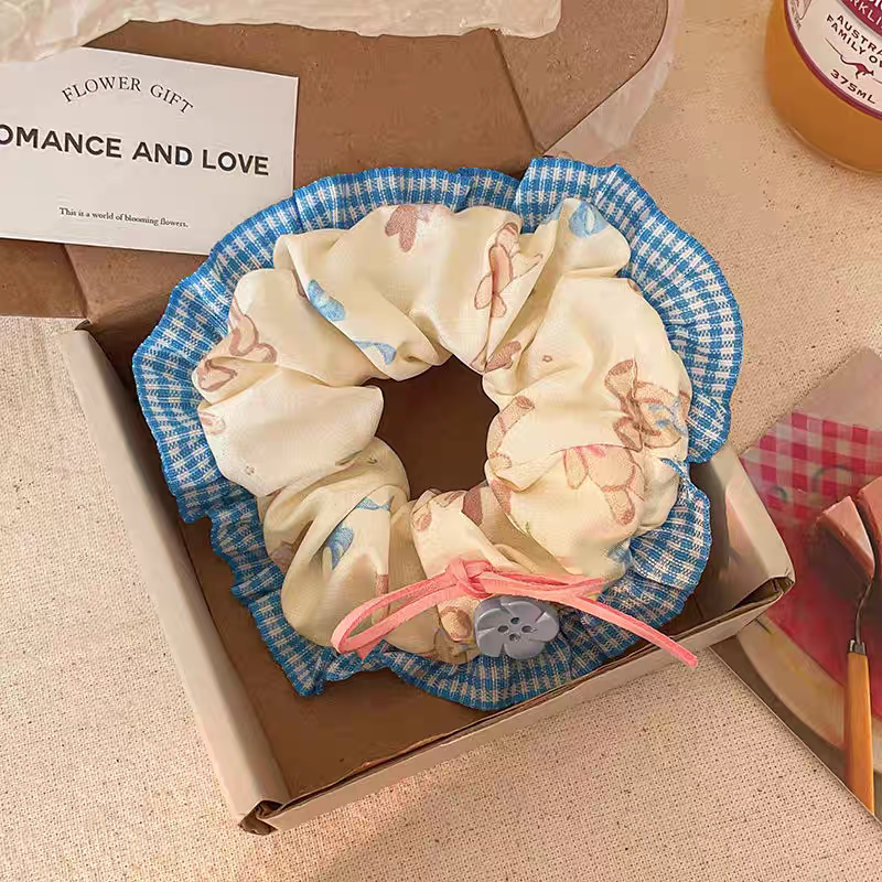 Cutest Gingham Floral Scrunchies
