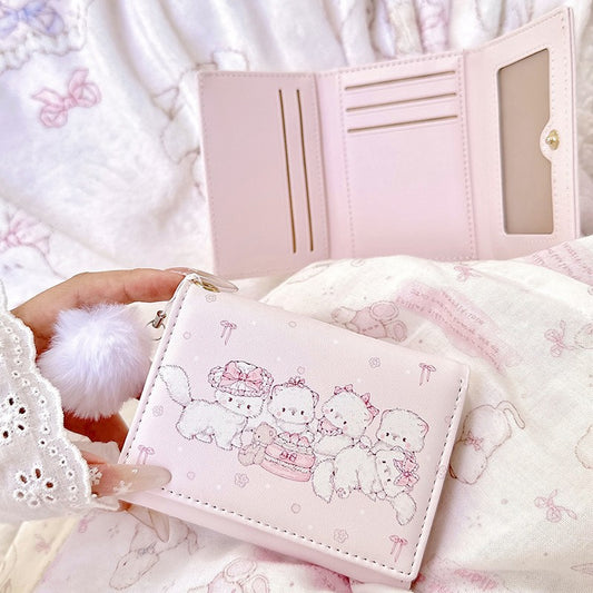 Pink Bear Family Tri Folding Wallet