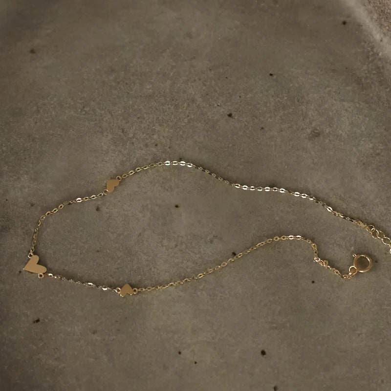S925 Silver Minimal Rose Heart Anklet with 14k Gold Plating