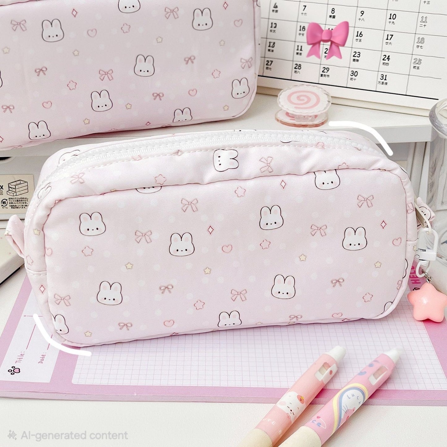 Bunny Dreams Multi-Compartment Pencil Pouch 🐰🎀