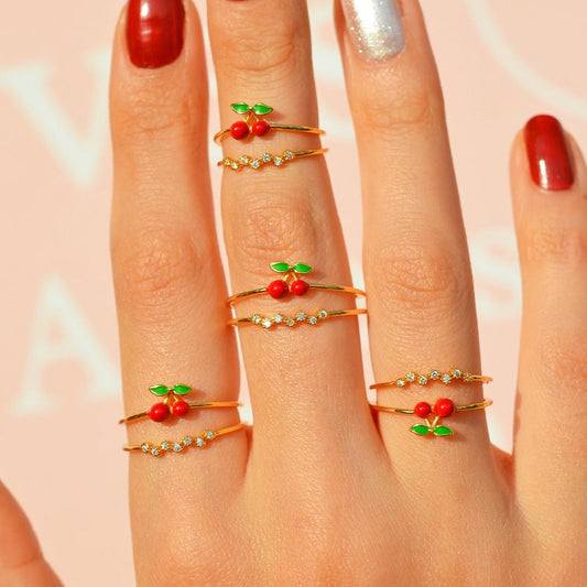 Korean Cherry Kiss Adjustable Ring